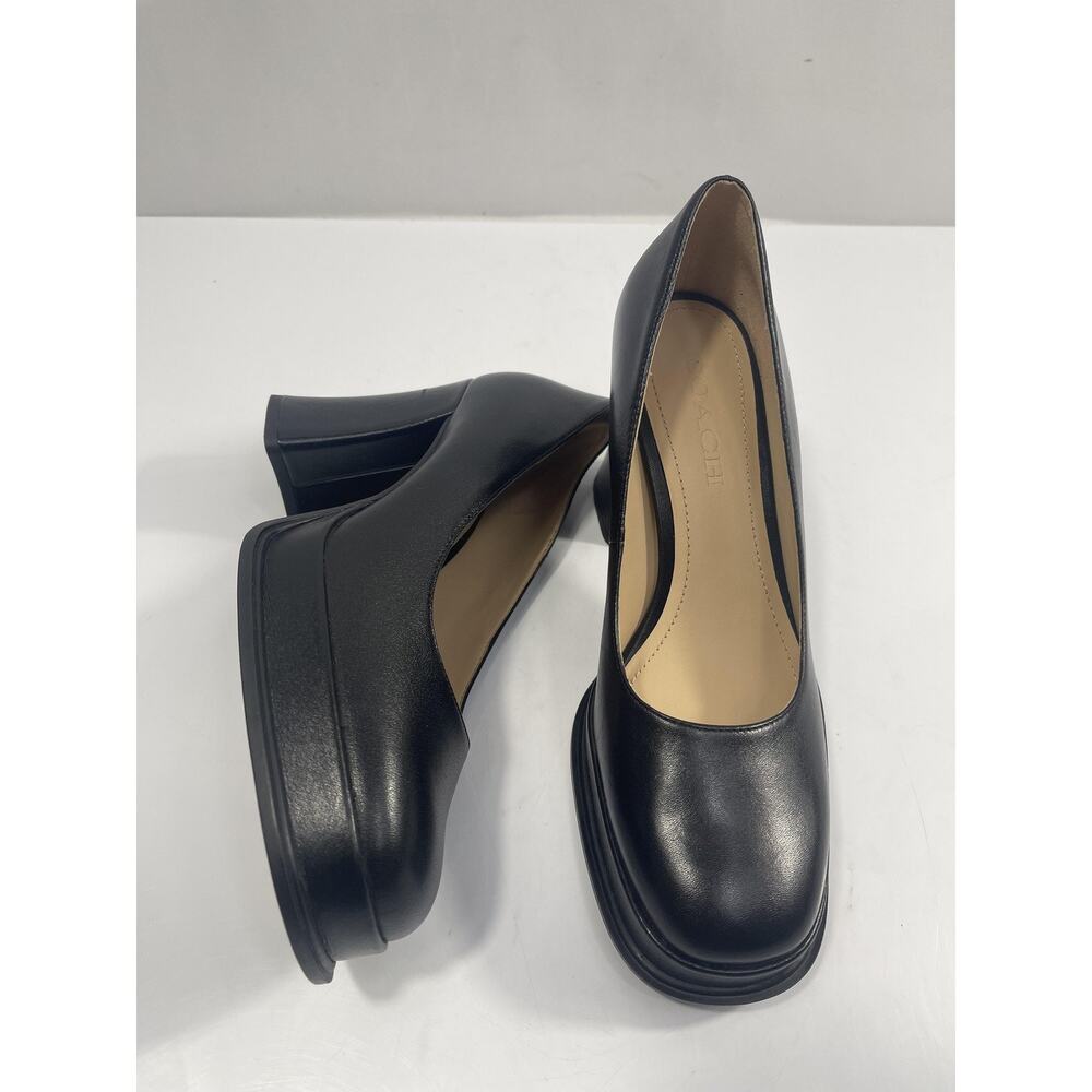 Coach Sculpt C Lth Pump Shoes Women's Size 7 Black Block Heel Pumps Dressy - Picture 12 of 15
